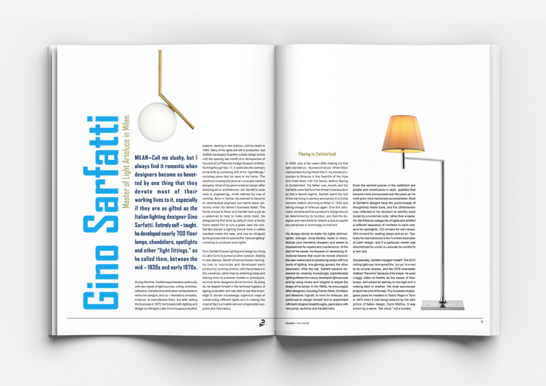 Gino Sarfatti_TU Magazine spread_Angelika Rynduch_Graphic Design